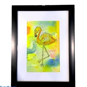 Original Watercolor and Ink Flamingo Art Painting